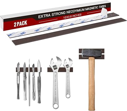 Extra Strong Flexible Neodymium Magnetic Strip 12 X 4/5"2 Pieces,60 Mil Magnetic Tape Strips with Adhesive Backing, Heavy Duty NdFeB Magnets,Super for Basemen Tool Room,Garage,Organized Storage
