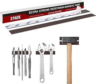 Extra Strong Flexible Neodymium Magnetic Strip 12 X 4/5"(2 Pieces),60 Mil Magnetic Tape Strips with Adhesive Backing, Heavy Duty NdFeB Magnets,Super for Basemen Tool Room,Garage,Organized Storage