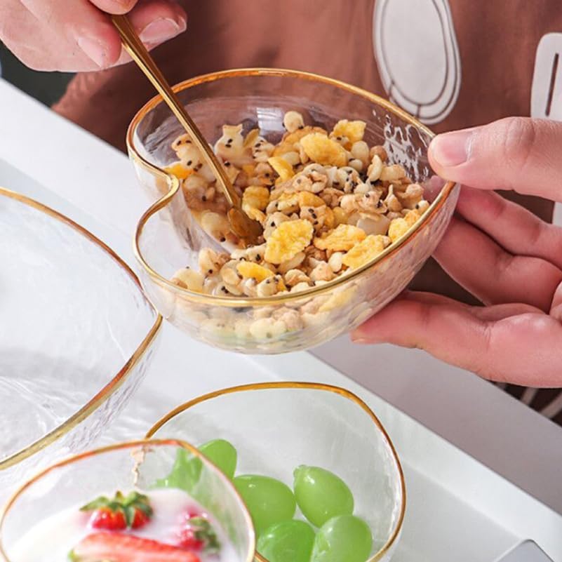 Unomor Heart Shaped Glass Bowl 4.60X3.93X1.96in Gold Rim