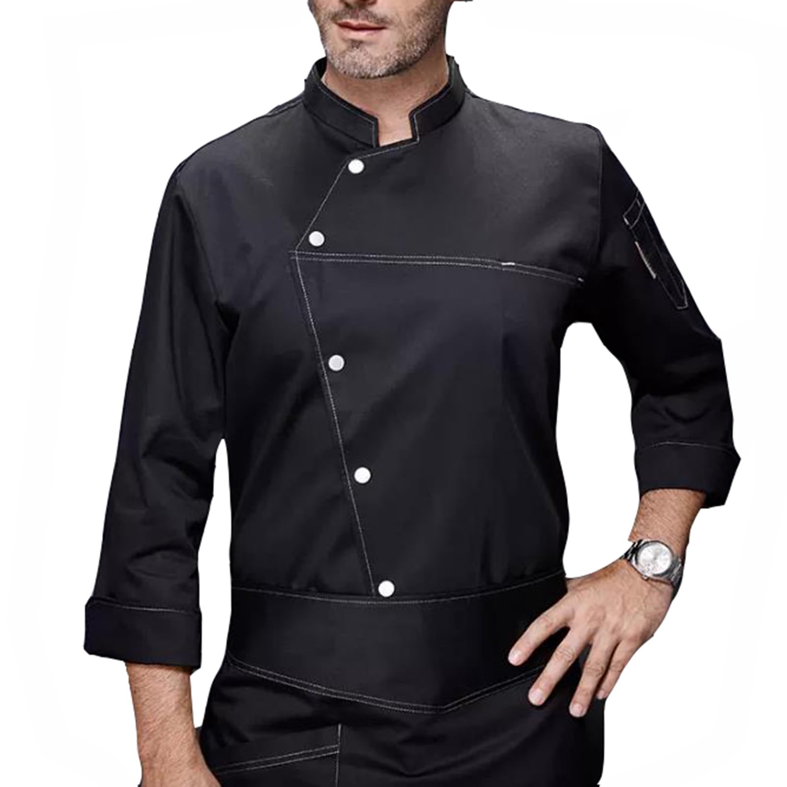 Genérico Chaqueta De Chef De Manga Larga Unisex Uniformes De Chef De Cocina De Hotel para Hombres Y Mujeres(Size:XXL,Color:Negro)