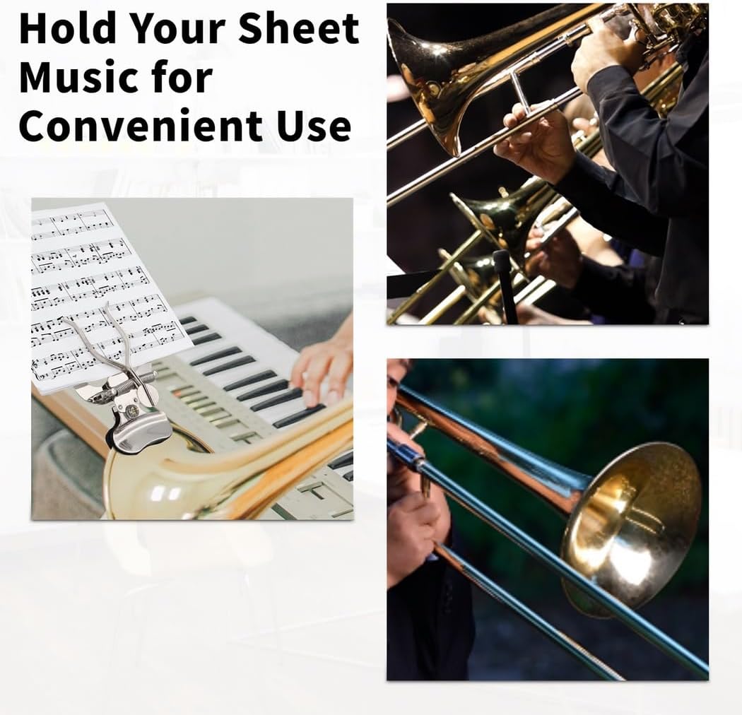 Clamp-On Trombone Lyre, Adjustable Music Holder, Lightweight And Protective Sheet Music Clip For Wind Instruments