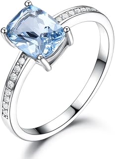 ZLING Anillo De Topacio Azul Cielo Creado con Rectángulo, Joyería De Plata De Ley 925 Auténtica, Anillos De Piedras Preciosas Coloridas para Regalo De Mujer, Joyería Fina