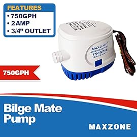 Automatic Submersible Boat Bilge Water Pump 12v 750gph Auto with Float Switch, 3/4 Outlet, Compact Marine Boat Yacht
