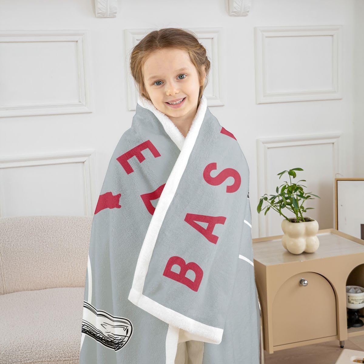 Erosebridal Boys Baseball Fuzzy Plush Throw for Boys Ball Games Baby Size Fleece Blanket Sports Game Sherpa Blanket City Silhouette Decor for Bed Couch, Grey Red