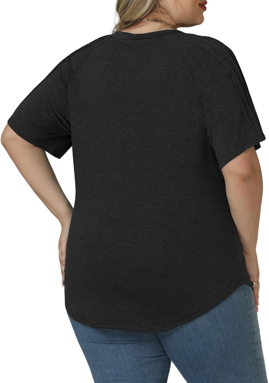 VISLILY Womens-Plus-Size-Summer-Tops Trendy V Neck T Shirts Casual Pleated Short Sleeve Dressy Blouses Tunics Cute Tee XL-5XL - Image 3