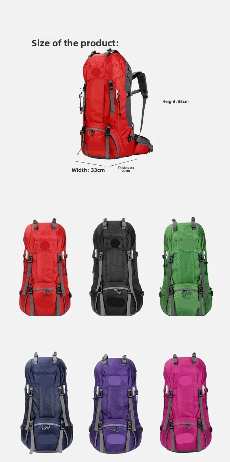 Zaino Escursionismo Zaini da escursionismo campeggio 60 litri Borsa sportiva turismo for uomo all'aperto for arrampicata in viaggio con copertura antipioggia(Purple)