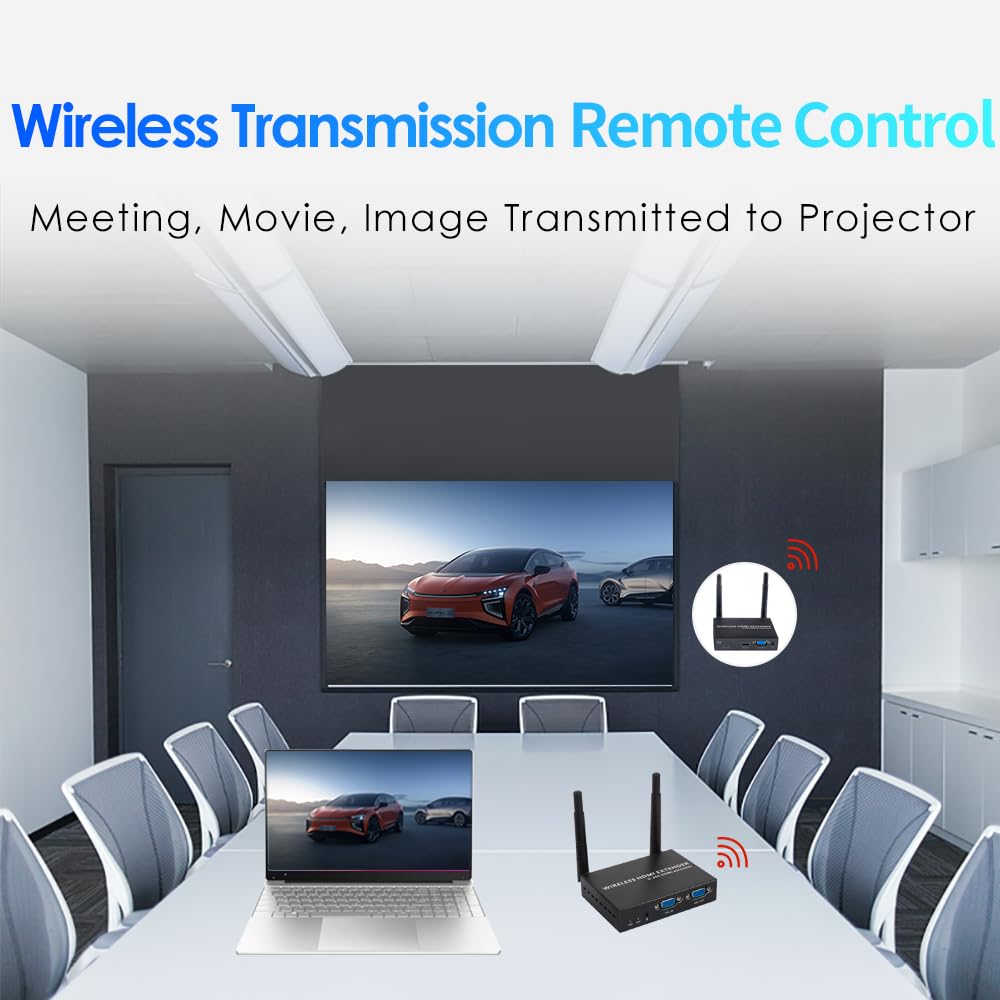 EXVIST H.265 1080P Wireless VGA Extender – Trasmettitore e ricevitore HDMI + VGA, trasmissione a lungo raggio di 656 piedi (200 m) per streaming video di alta qualità