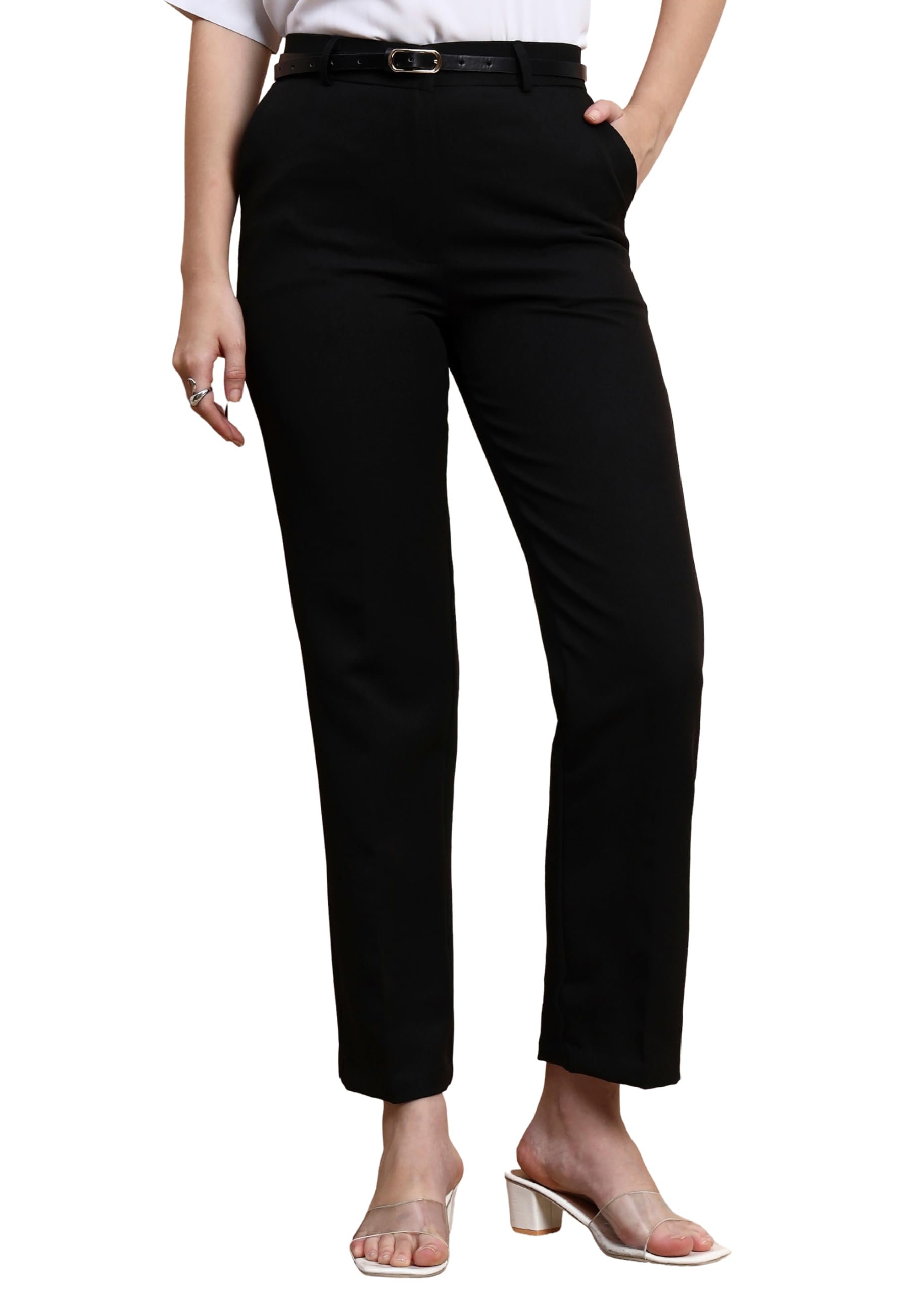 fraulein Women's Slim Fit Formal Office Trousers Classic Timeless Style-picture-0