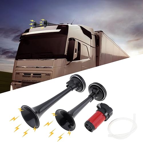 Miniatura 5 de DriSentri - Bocina de aire para camión, kit de bocina de aire de doble trompeta súper fuerte de 12 V y 178 db con compresor para cualquier vehículo