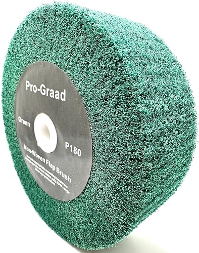Image of 6 inch x 2 inch Green 180 Grit Non-Woven Bench Grinder Polishing Burnishing Satin Finishing Flap Brush Wheel for Aluminum Copper Metal Golf Club Refurbishing, Compatible for 1 /2 inch, 5 /8 inch, 3 /4 inch Arbor