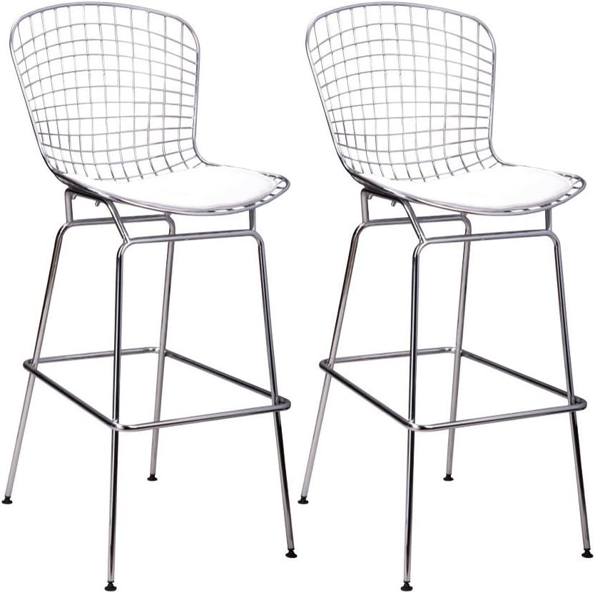 Mod Made Chrome Wire Barstool Mid-Century Modern 2-Pack, White