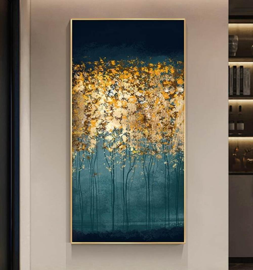 Peinture à l'huile texturée à la main, grand tableau minimaliste crème abstrait feuille d'or