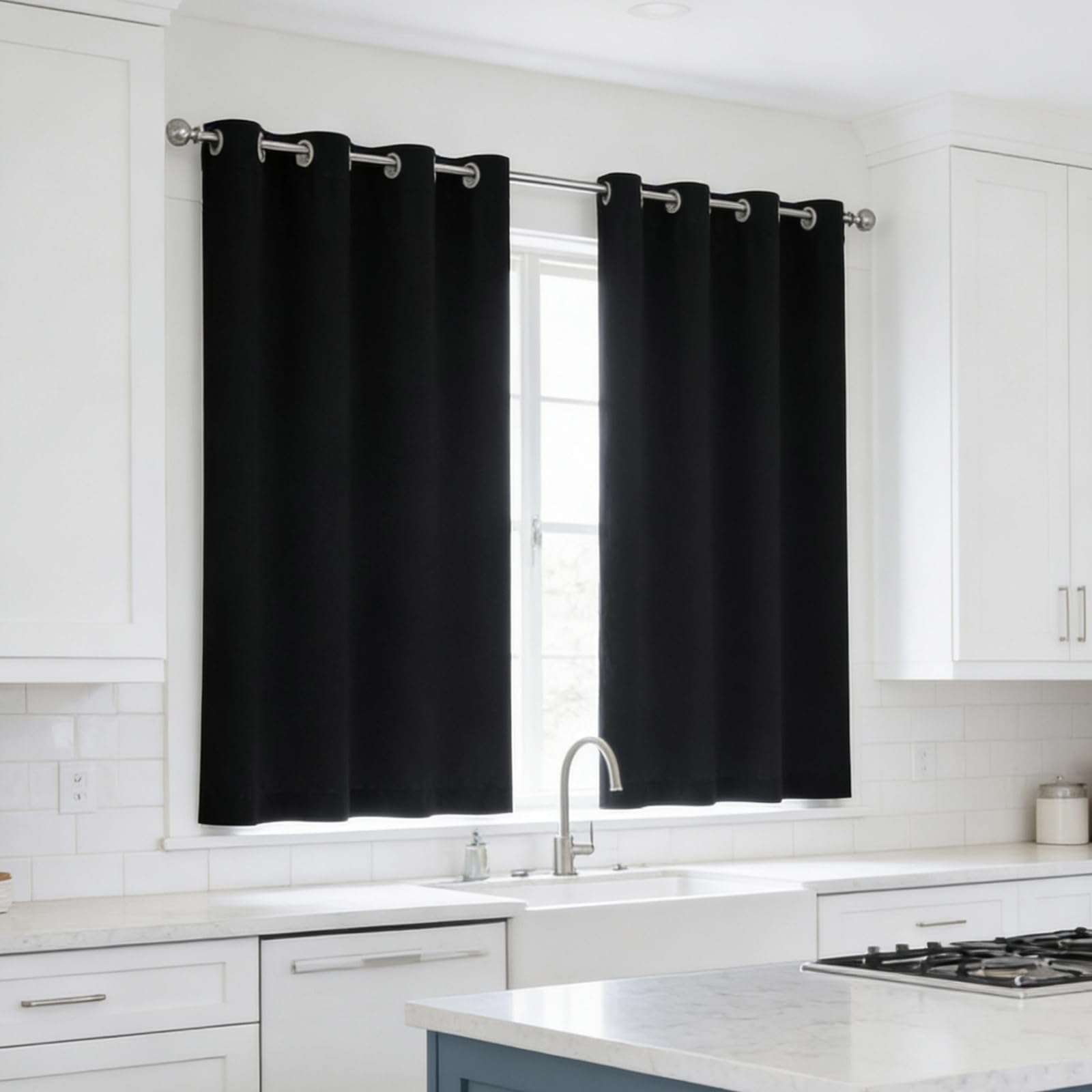 Rideaux oeillets 203x270 cm noir isolant thermique et occultant anti-froid