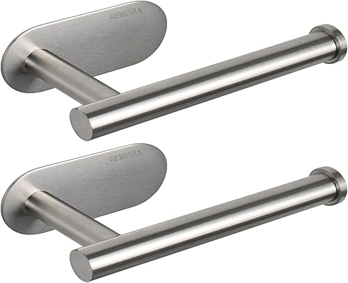 Paquete de 2 soportes de papel higiénico autoadhesivos, película fuerte autoadhesiva en la parte posterior, fácil de instalar, acero inoxidable