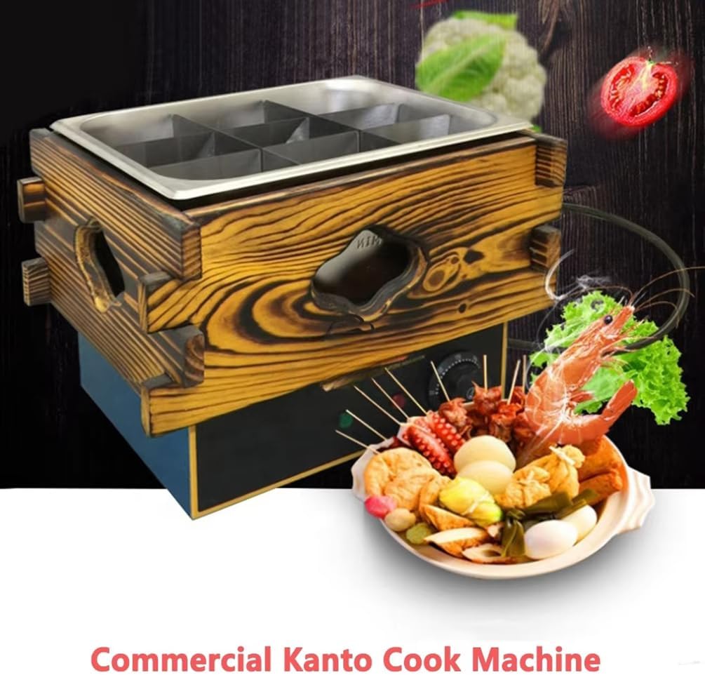 Commercial Oden Pot, 9 Boxes Oden Cooking Machine, Removable Partition, Temperature 60~200°C Freely Adjustable, Stainless Steel Body,400 * 340 * 300mm