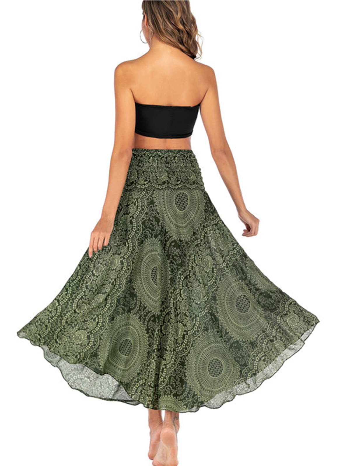 Adigaber Lang Gedruckter Rock Damen Chiffon Bohemien Einheitsgröße Maxirock Verstellbares Riemen Kleid Urlaub Sommerrock Strandkleider