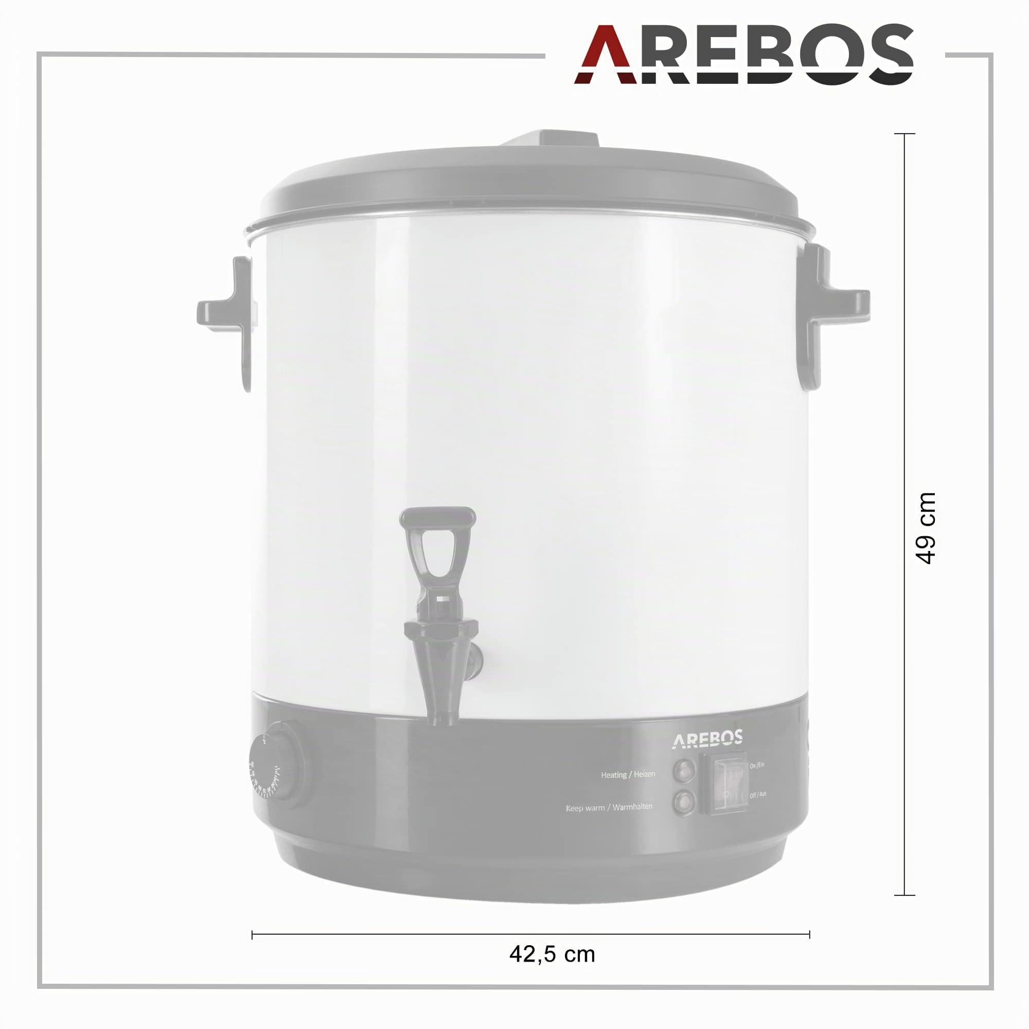 Arebos Stérilisateur automatique 28 L | Electrique Distributeur de boissons chaudes 2500 W | température réglable 30-110 °C | avec thermostat | marmite à vin chaud | cuve à stériliser | faitout