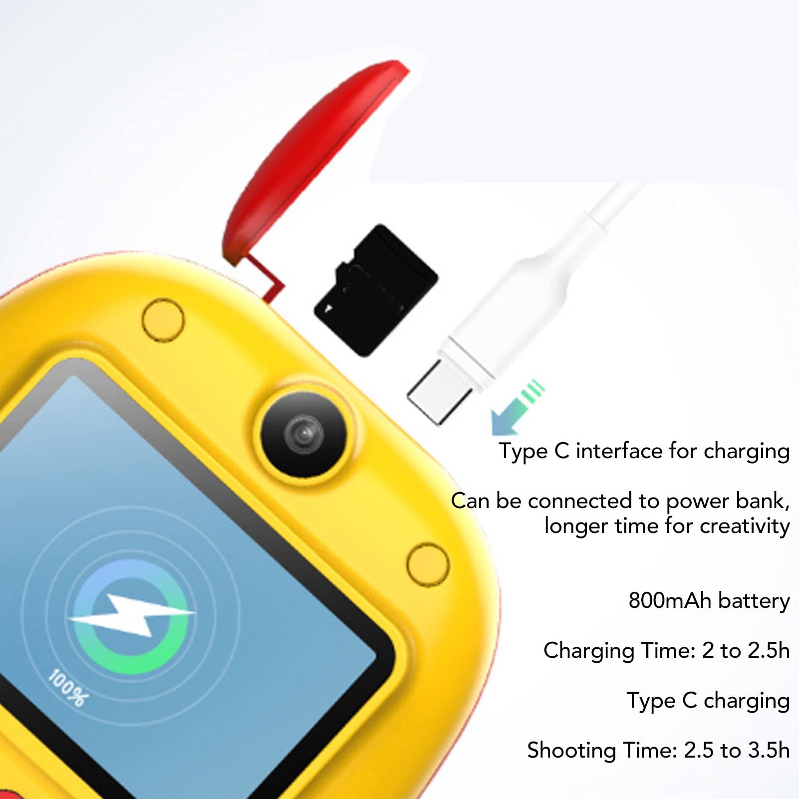 Camera istantanea, telecamera per bambini, stampa istantanea, USB Charge 10x Magnificazione LED LED Video Light Registrazione per bambini con penne, per la famiglia dei