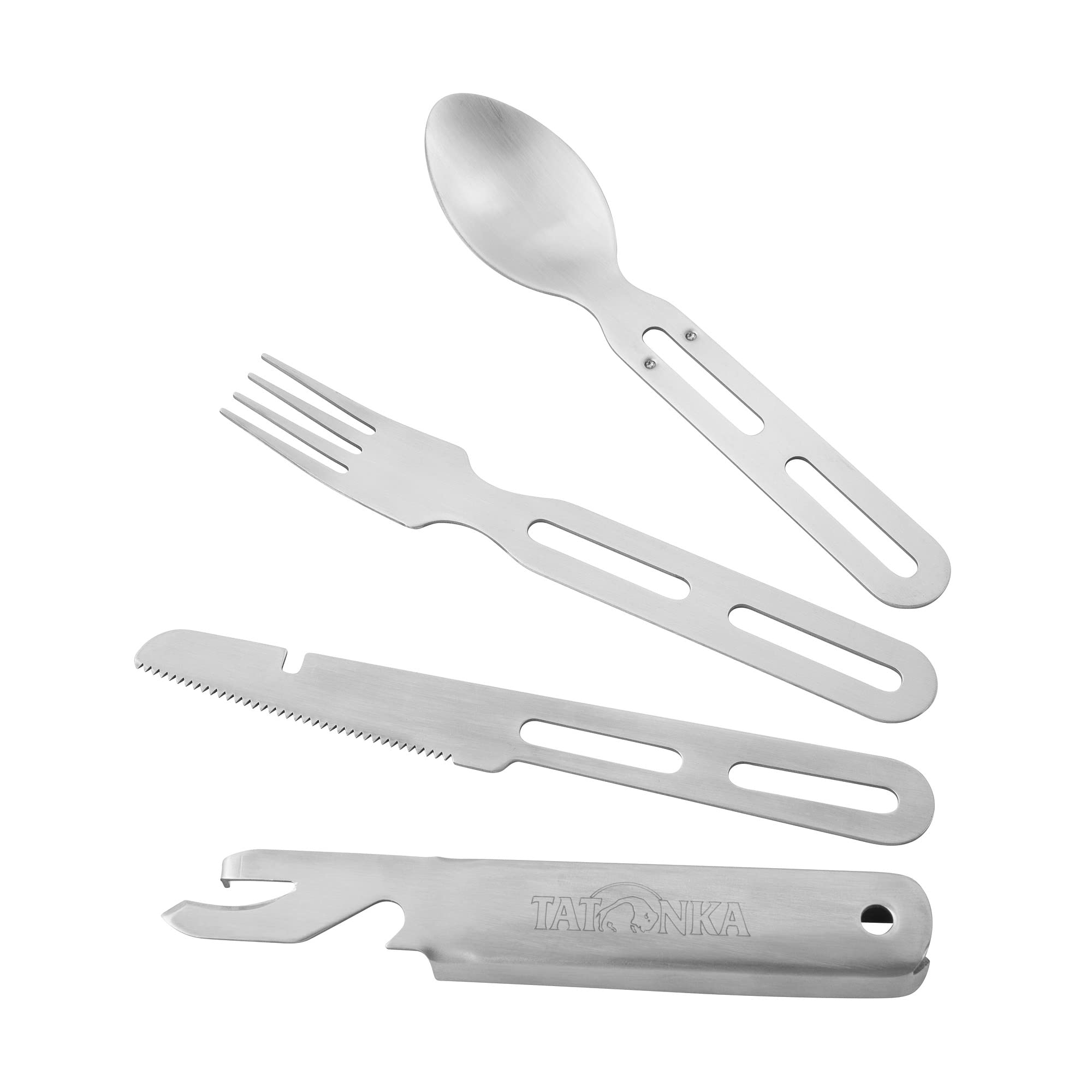 Tatonka Cutlery Set 2 (4-teilig) - Camping-Besteck aus Edelstahl bestehend aus Messer, Gabel, Löffel und Dosenöffner (Packung mit 3)