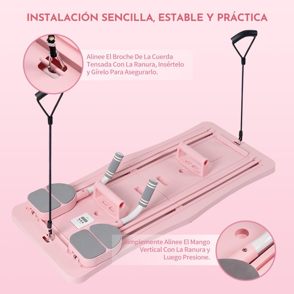 Máquina de Pilates para Casa 2026 4 en 1, Tabla Pilates Multifuncional con Cuerda de Tensión y Temporizador, Pilates Board Plegable para Gimnasio en Casa, Tabla de Pilates para Ejercicio Abdomi