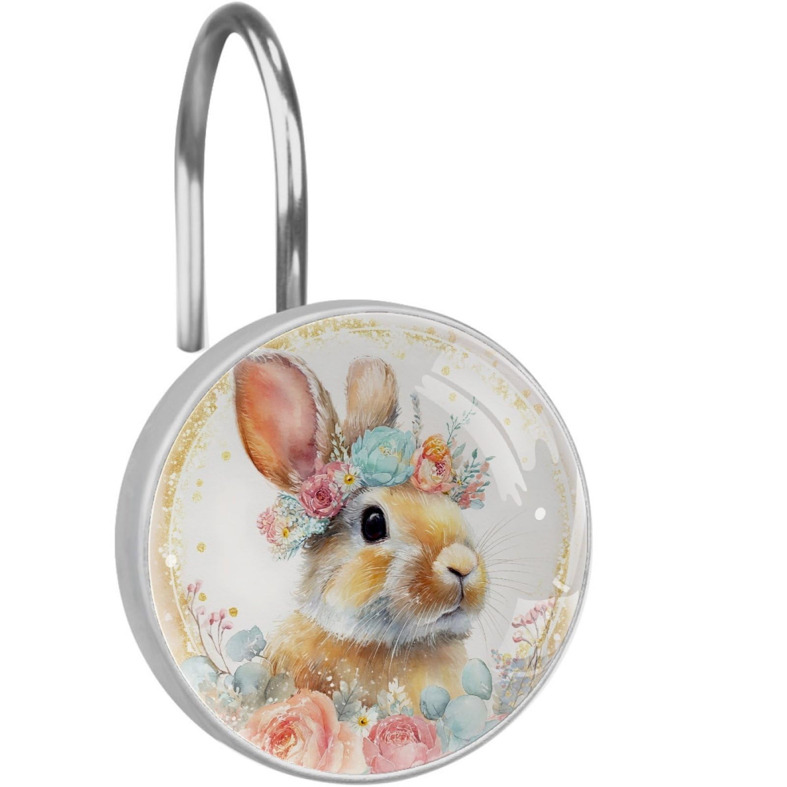 VAPOKF Shower Curtain Hooks, Easter Bunnies Rust Proof Decorative Shower Curtain Rings, Modern Farmhouse Designer Shower Curtain Hangers for Bathroom, 12Pcs