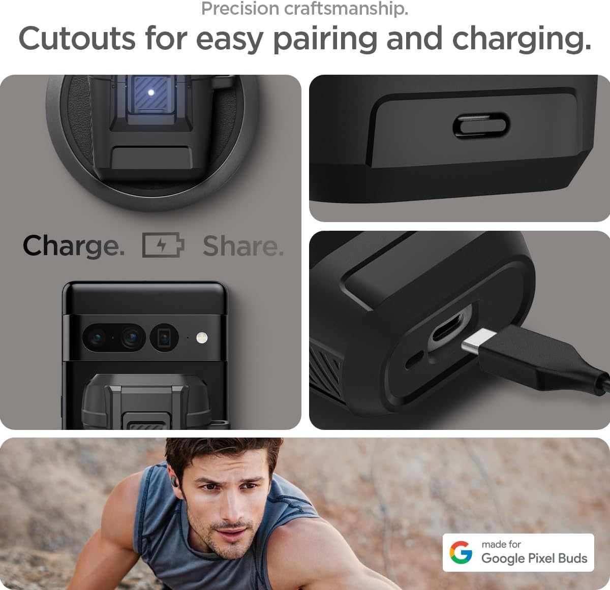 Spigen Lock Fit Designed for Google Pixel Buds Pro 2 (2024) and Pro 1 (2022) Case Cover with Secure Locking Clip and Keychain - Matte Black - Image 7