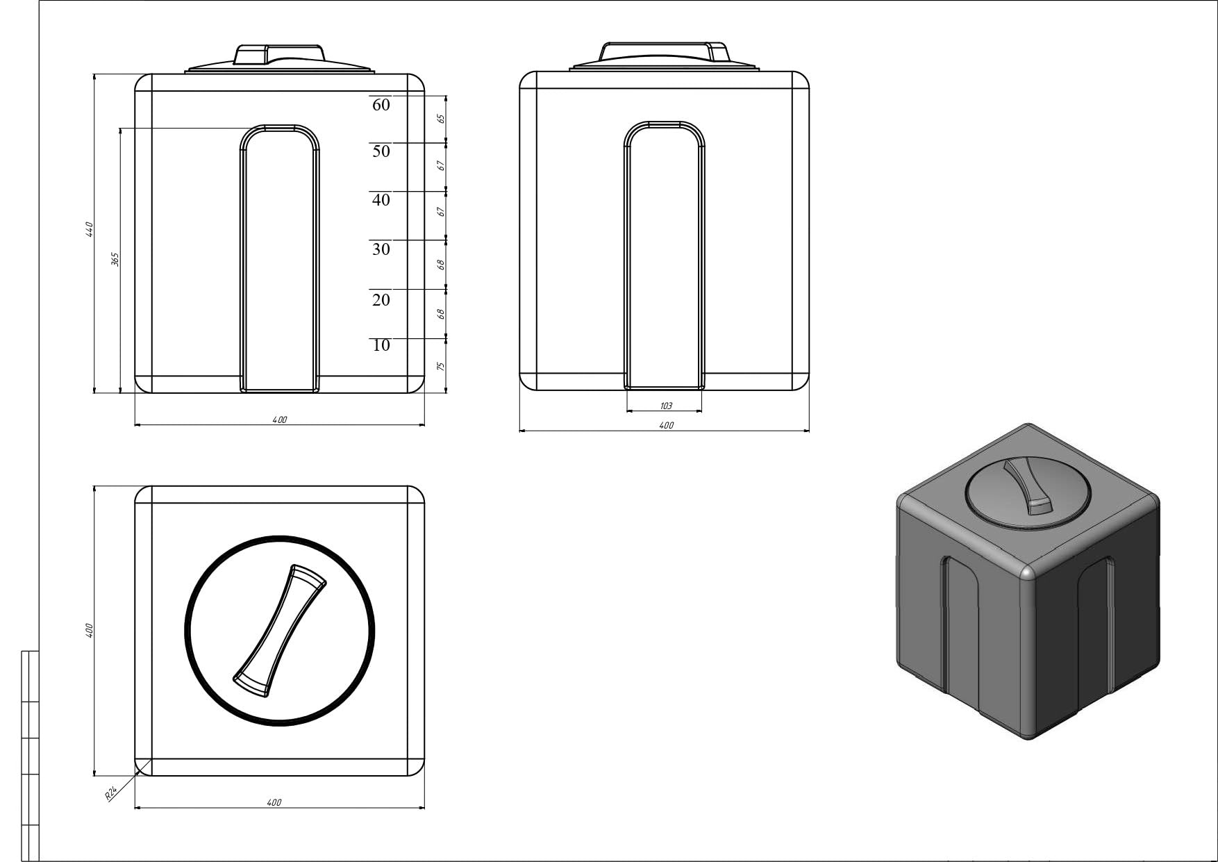 KMND Wassertank 60 Liter - Weithalsfass Kunststoff PE-HD Wasserbehälter - Regentonne mit Hahn - lebensmittelecht Wohnmobil Futtertonne Eckig Sauerkrautfass - Made in EU - Weiss mit Hahn