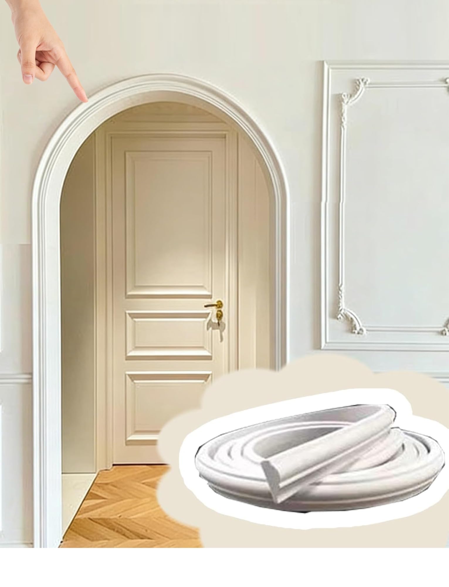 YDHSIKK Wall Trim Arch Kit, Cuttable Flexible Precurved PVC Arch Molding Trim Kit Milk 3.3-32.8ft(W1.6cm/0.63in,16.4ft/5m)