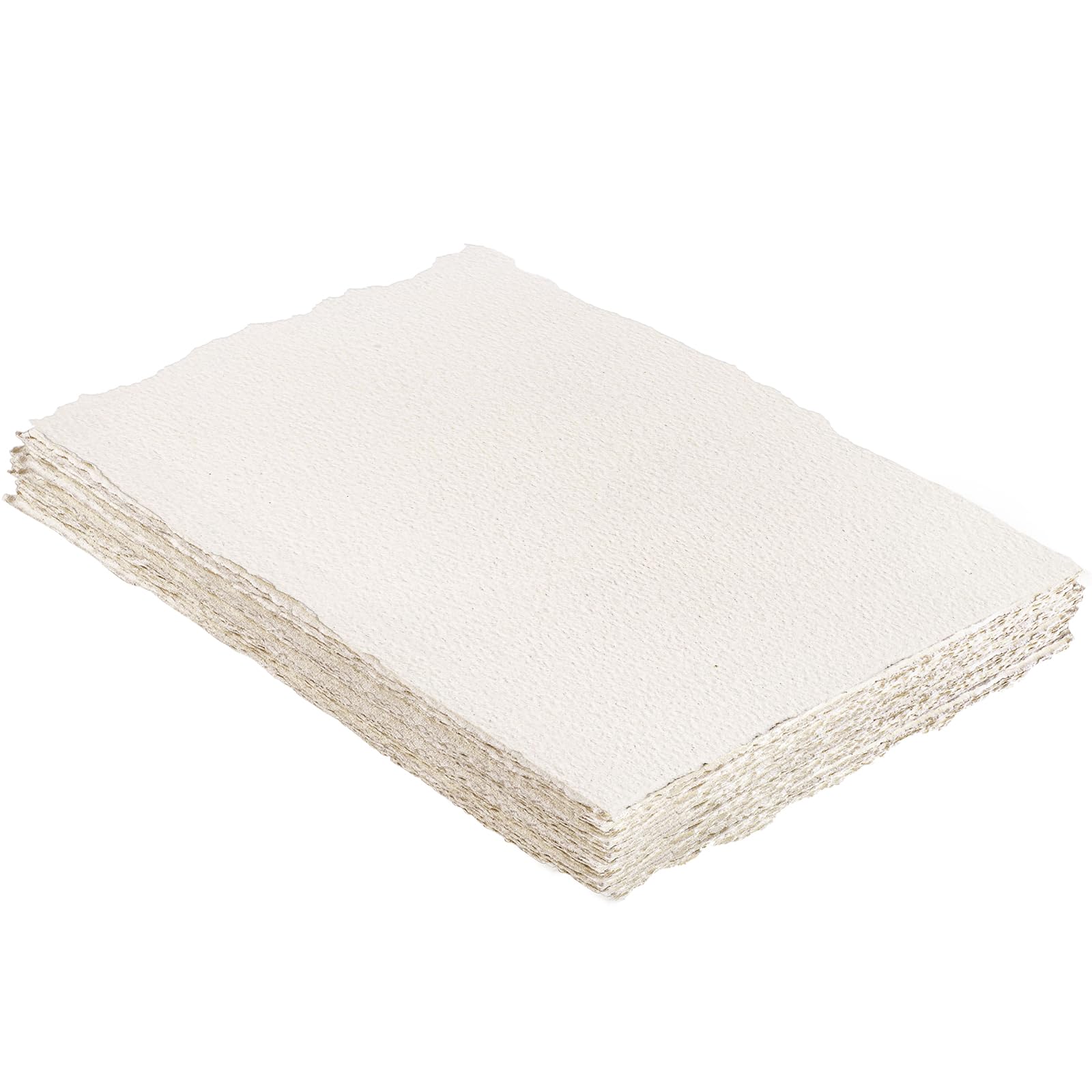 WSICSE 25 Sheets Watercolor Paper 300gsm Deckled Edge Paper 4 x 6inch Rough/Textured Handmade Paper Cotton Paper Ivory White Textured Paper for Watercolor, Writing Calligraphy, Invitations, Letters