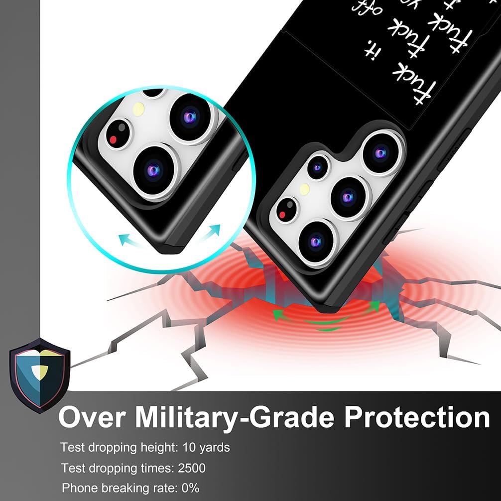 Compatible for Samsung Galaxy S25 Ultra Case with Card Holder Cute - Kawaii Design Military-Grade Drop Protection Rugged Wallet Cases for Women (Black Fuck Sayings Words) - Image 5