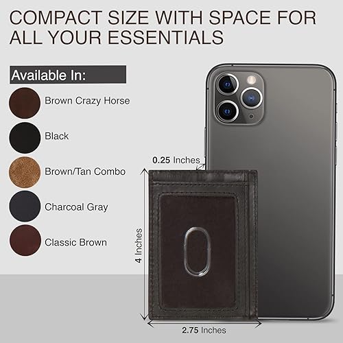 Miniatura 5 de Cartera delgada de cuero RFID para tarjetas de crédito para hombres o mujeres Diseño delgado pequeño, Negro -, Minimalista