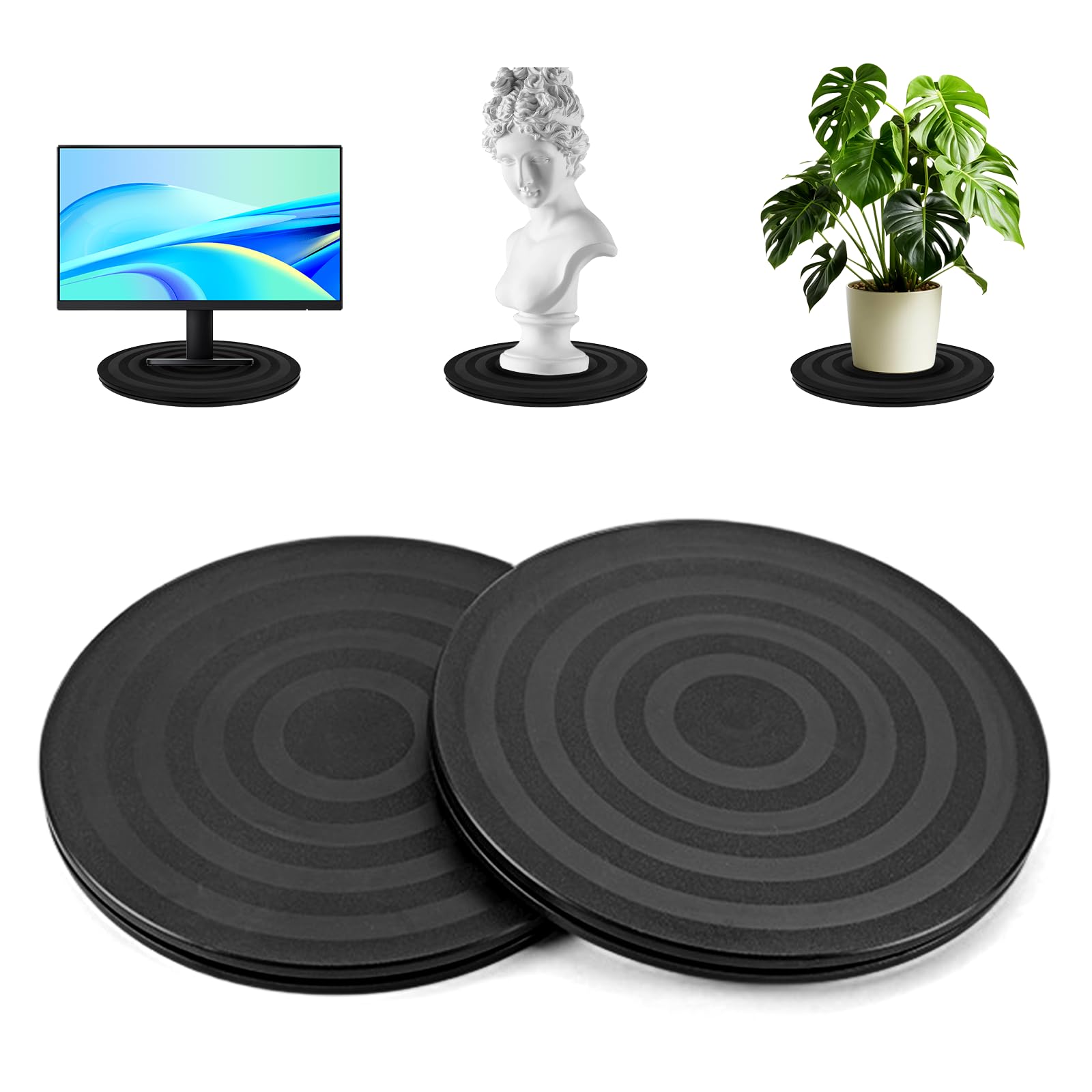2pcs Plateau Tournant Manuel 20cm Tourne-Disque Rotatif Universel Plateau Pivotant Plateforme Rotative 360 Degré Support De Base Rotatif pour Moniteur,TV,Ordinateur,Artisanat,Bonsaï