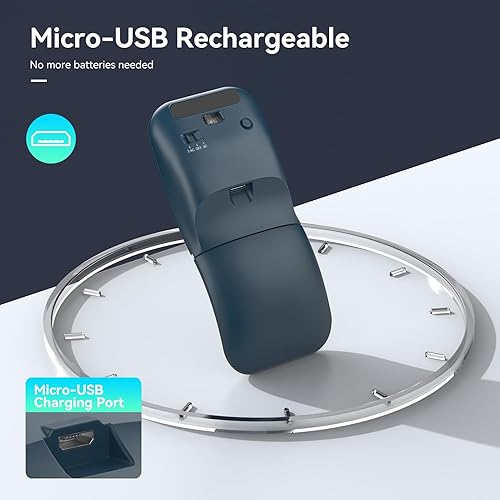 Miniatura 3 de Ratón de viaje Bluetooth, ratón recargable giratorio de 2.4 G con receptor USB, compatible con ratones inalámbricos para computadora, laptop,