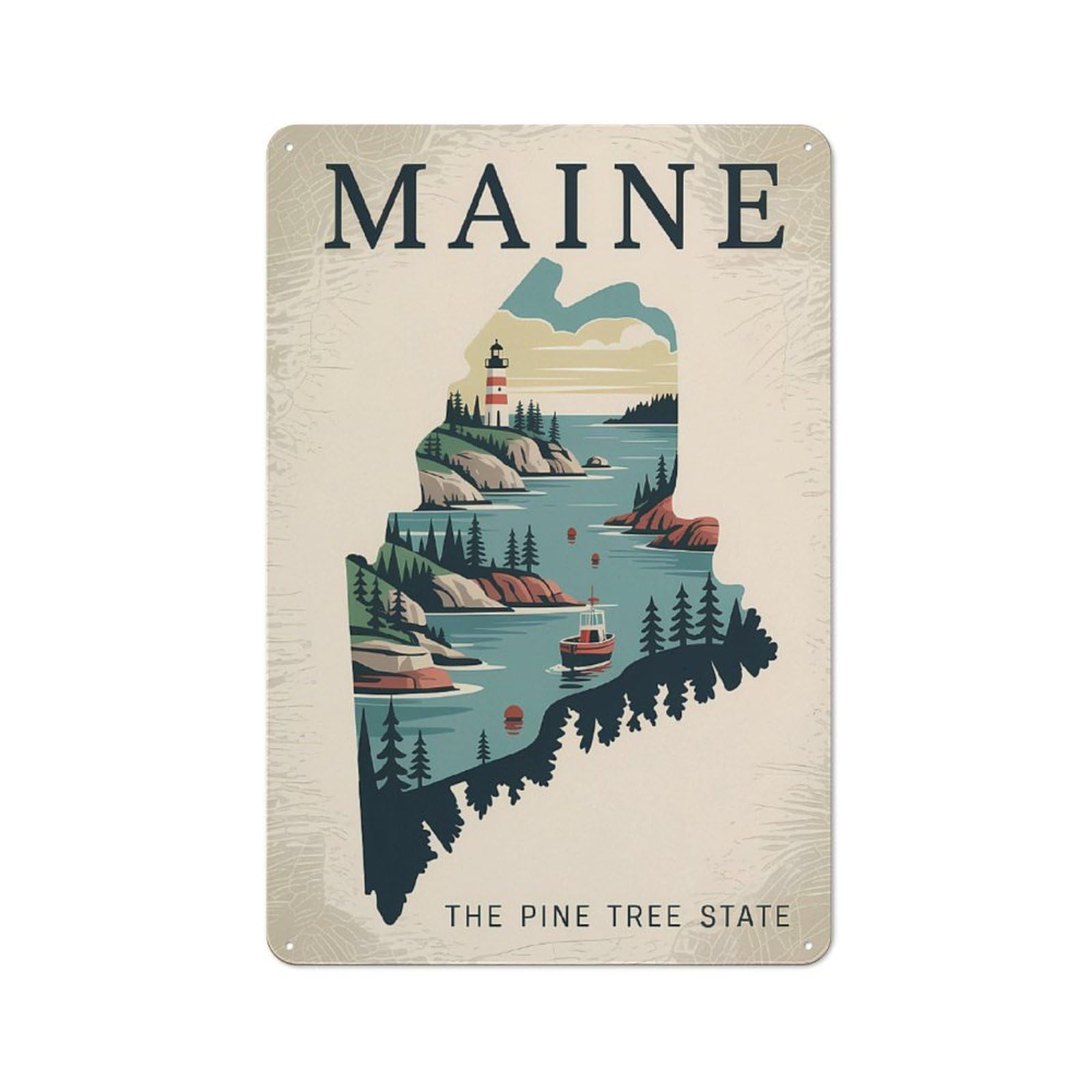 Junmoney Style-9 Tin Wall Plaque 30X20cm With Maine Travel For Café Or Restaurant, Housewarming Present For People Styling Café And Restaurant