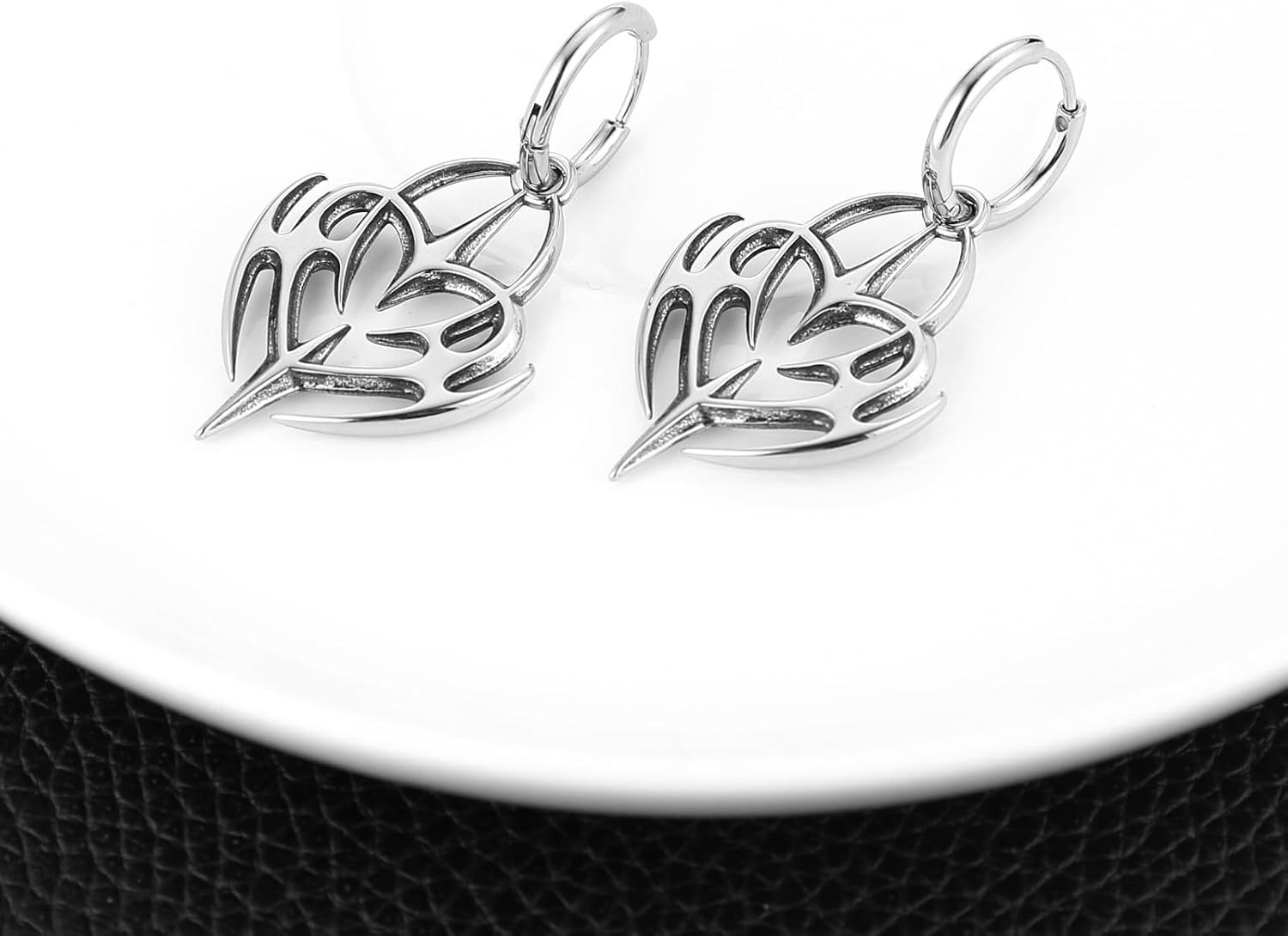 HZMAN Celtic Knot Heart Dangle Drop Earring for Men Stainless Steel Retro Hinged Hoop Earring Jewelry Gift - Image 4