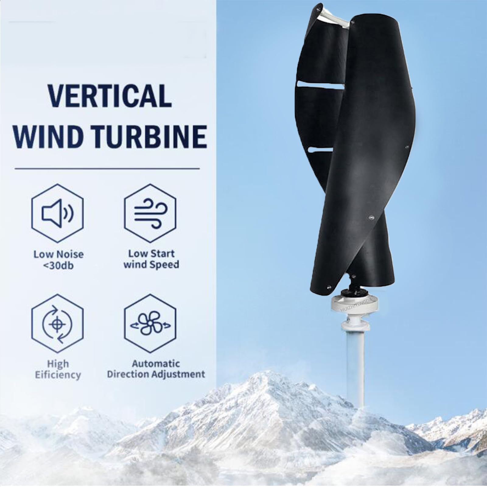 Generatore Eolico ad ASSE Verticale da 8000W Senza Rumore, turbina eolica da Esterno a 2 Pale a Spirale 12V-220V con Controller MPPT per Illuminazione Domestica e Stradale