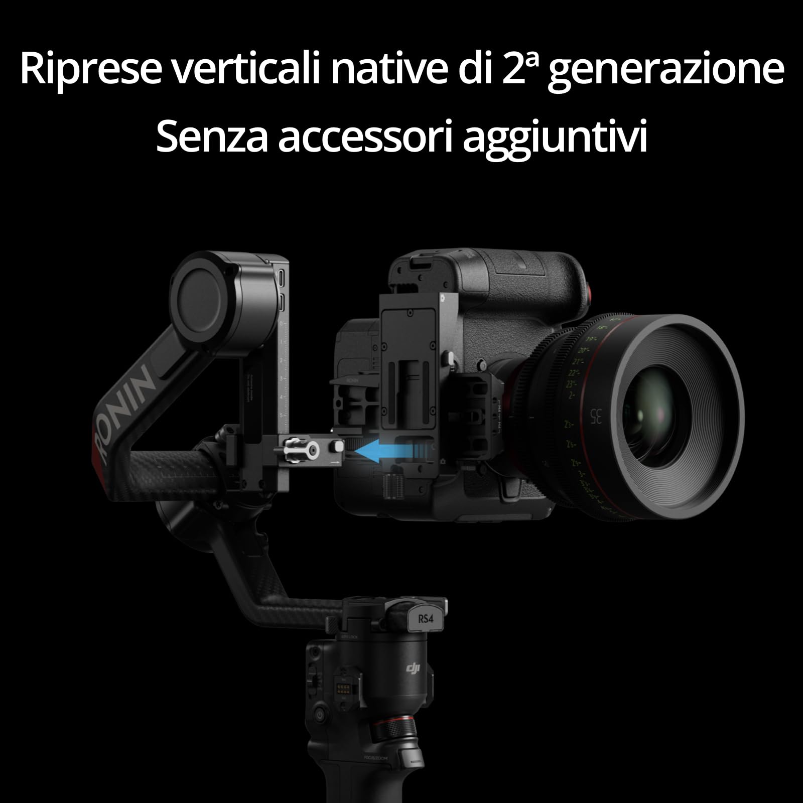DJI RS 4 Pro, stabilizzatore a tre assi per fotocamere cinematografiche e DSLR Canon/Sony/Panasonic/Nikon/Fujifilm, riprese verticali native di 2ª gen., carichi di 4,5 kg, motori Dual Focus e Zoom