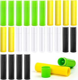 SevenFish 24pcs Empty Lip Balm Containers Tubes, 5.5ml White Black Yellow Green Lipstick Tubes Plastic Lip Balm Containers for DIY Lip Balm Lipstick