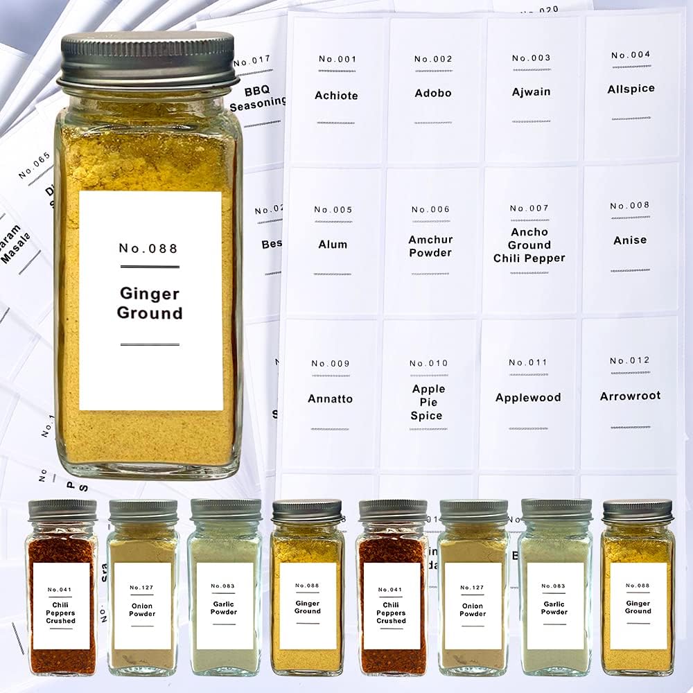 RZDFATE Spice Jar Labels, 184 Preprinted + 8 Blank, Minimalist Fine Line, 2.05" x 1.25", Dishwasher Safe &amp; Waterproof, Organize Your Kitchen