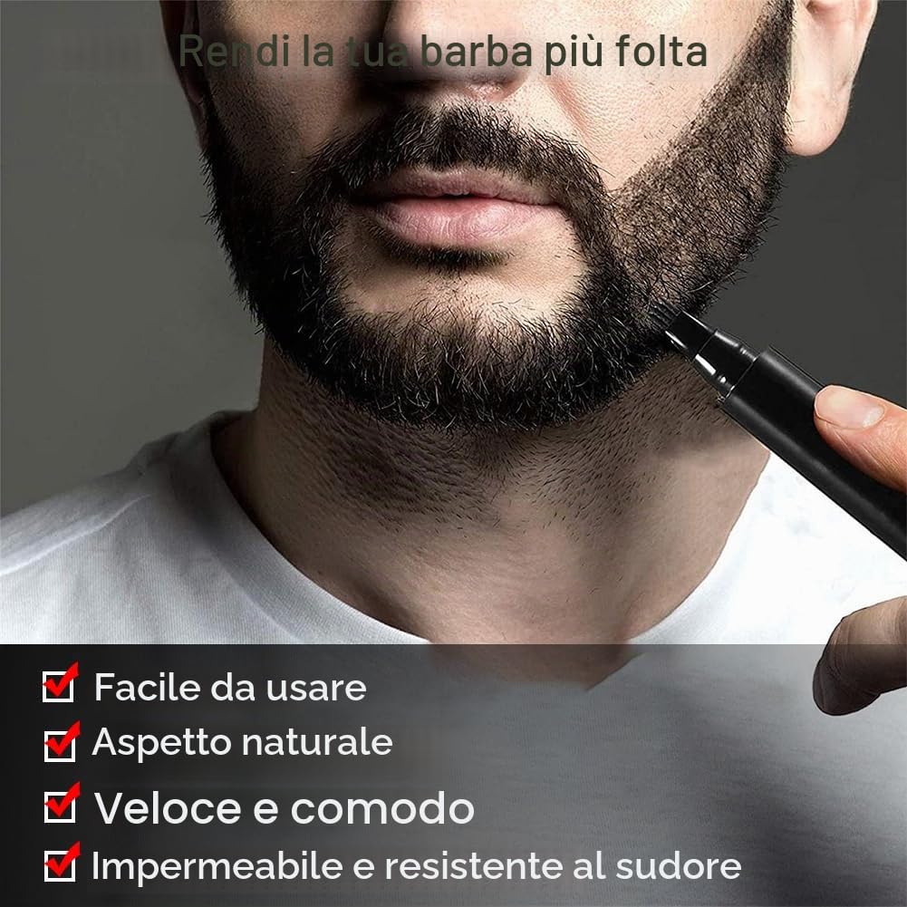 Penna per Barba Uomo,Kit Matita Riempitiva per Barba da Uomo,Penna per Riempimento Barba,Beard Filling Pen,Riempimento Barba Impermeabile,Matita per Barba e Pennello per Barba,Nero