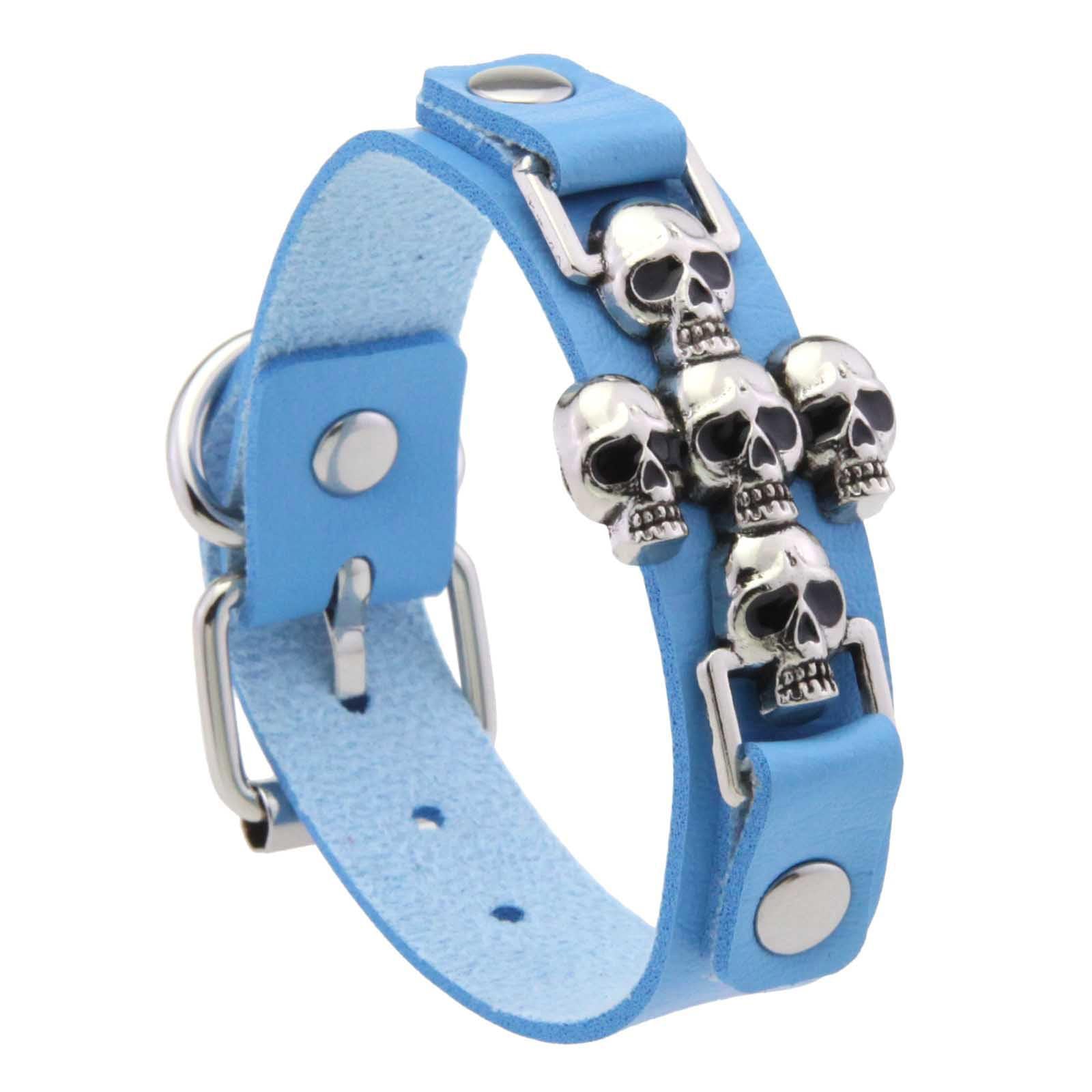 Maxtonser Punk Styles Crossed Skull Bracelet For Men And Women PU Leather Jewelry With Gothic Charm Design For Edgy Fashion Lovers