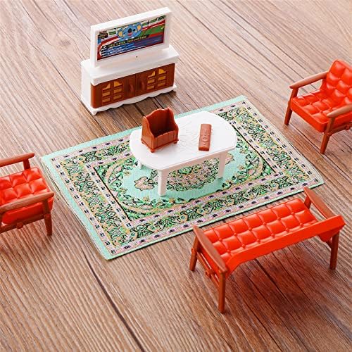 Cobee Dollhouse Miniature Carpet, 4 Pieces 1:12 Mini Rug Vintage Dolls House Floral Print Turkey Carpet Mini Wool Floor Blanket Doll House Decoration Accessories