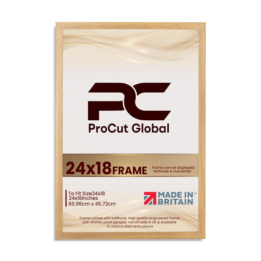 Procut Global 24X18 Oak Picture Frames – Sleek Wooden Photo Frame with Shatterproof Perspex for Wall or Tabletop – Perfect for Posters, Certificates, Prints–Multiple Sizes & Colors Available — image 1