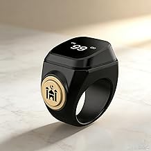 Smart Tasbih Counter,18mm(8) Muslim Digital Azan Alarm Clock Zikr Ring,APP Support Digital Counter Prayer Reminder Rings, Waterproof 4 Digit Finger Counter for Muslims