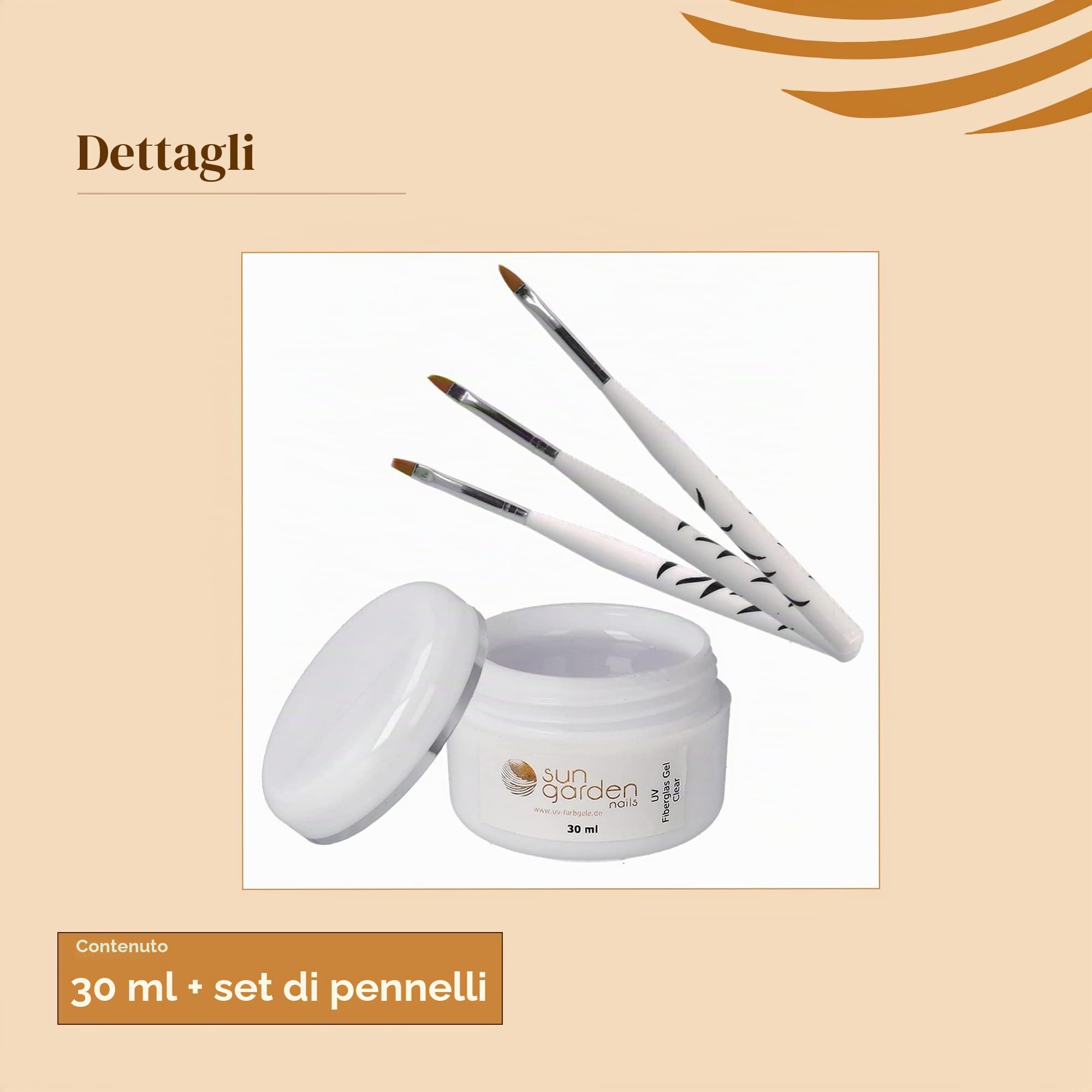 Sun Garden Nails Gel in fibra di vetro UV trasparente, 30 ml + set di pennelli