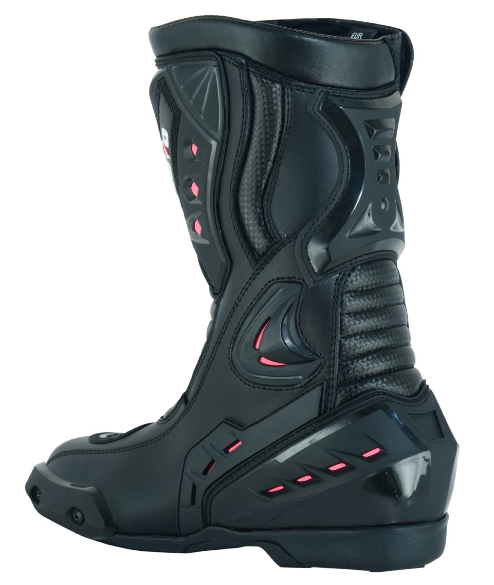 Bottes de moto de course Femme) COULEUR NOIR avec Détails Rose