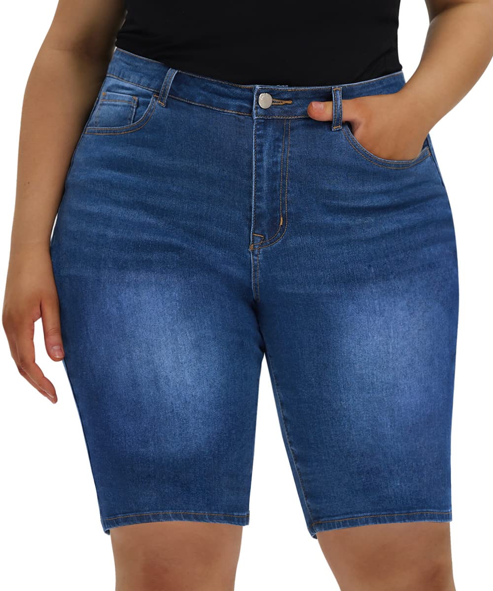 RITERA Plus Size Denim Shorts for Women High Waisted Ripped Jeans Stretchy Shorts with Pocket