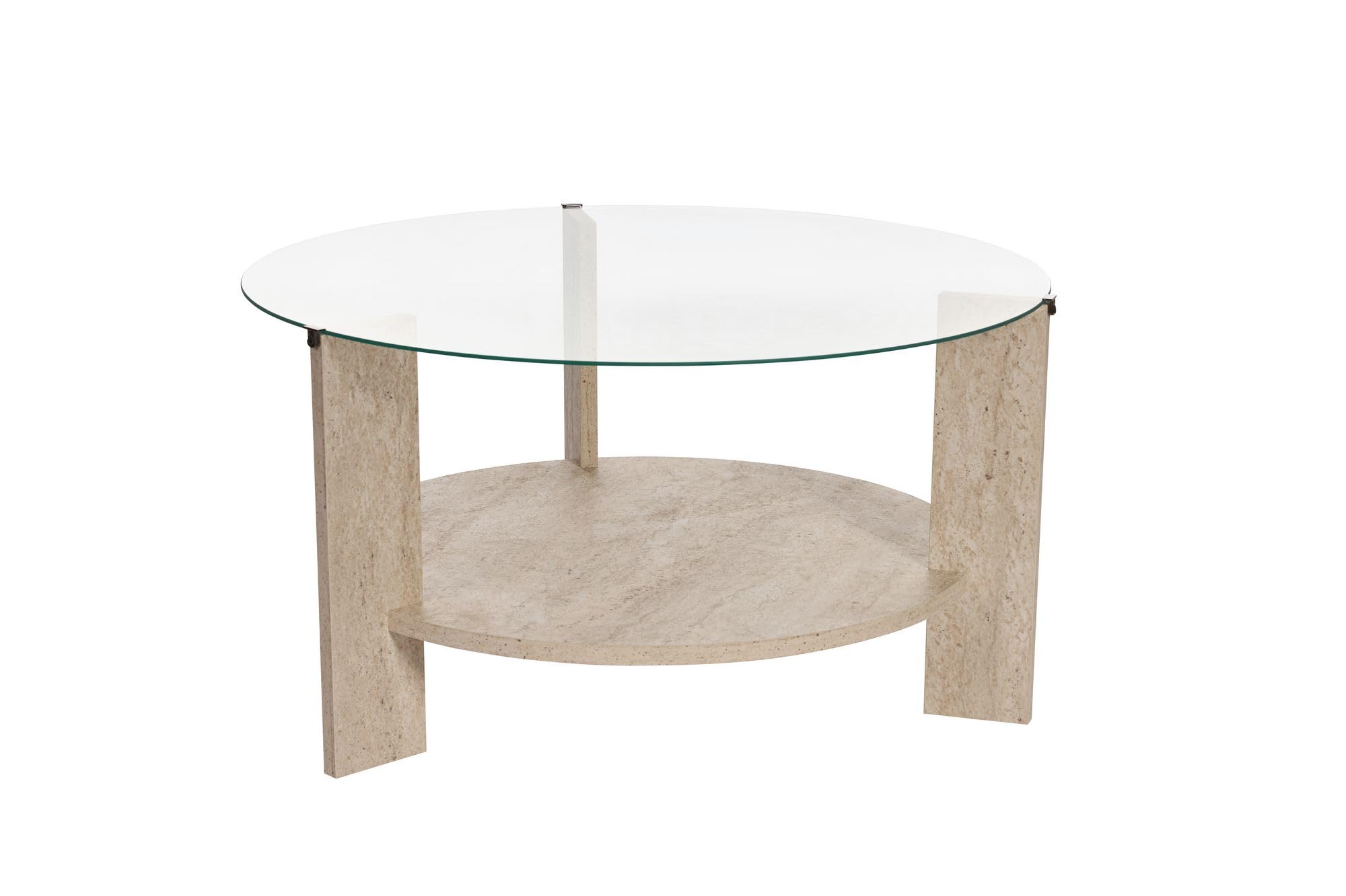 Hanah Home Stilvoller Couchtisch, 75 x 75 x 40 cm | 100% Sicherheitsglas & melaminbeschichtete Spanplatte | Elegantes Design in Travertin & Transparent für Moderne Wohnräume