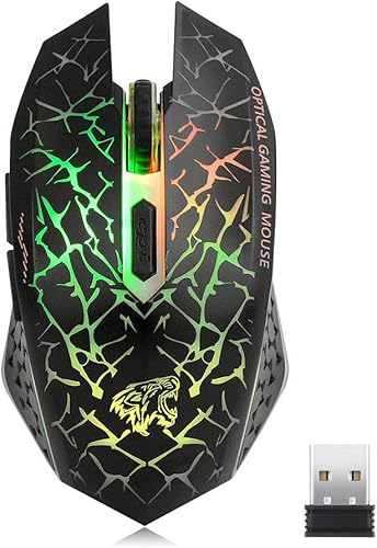 Q8 - Ratón inalámbrico para computadora 24 GHz USB recargable ergonómico LED inalámbrico silencioso 3 DPI ajustables 6 botones compatible con PC