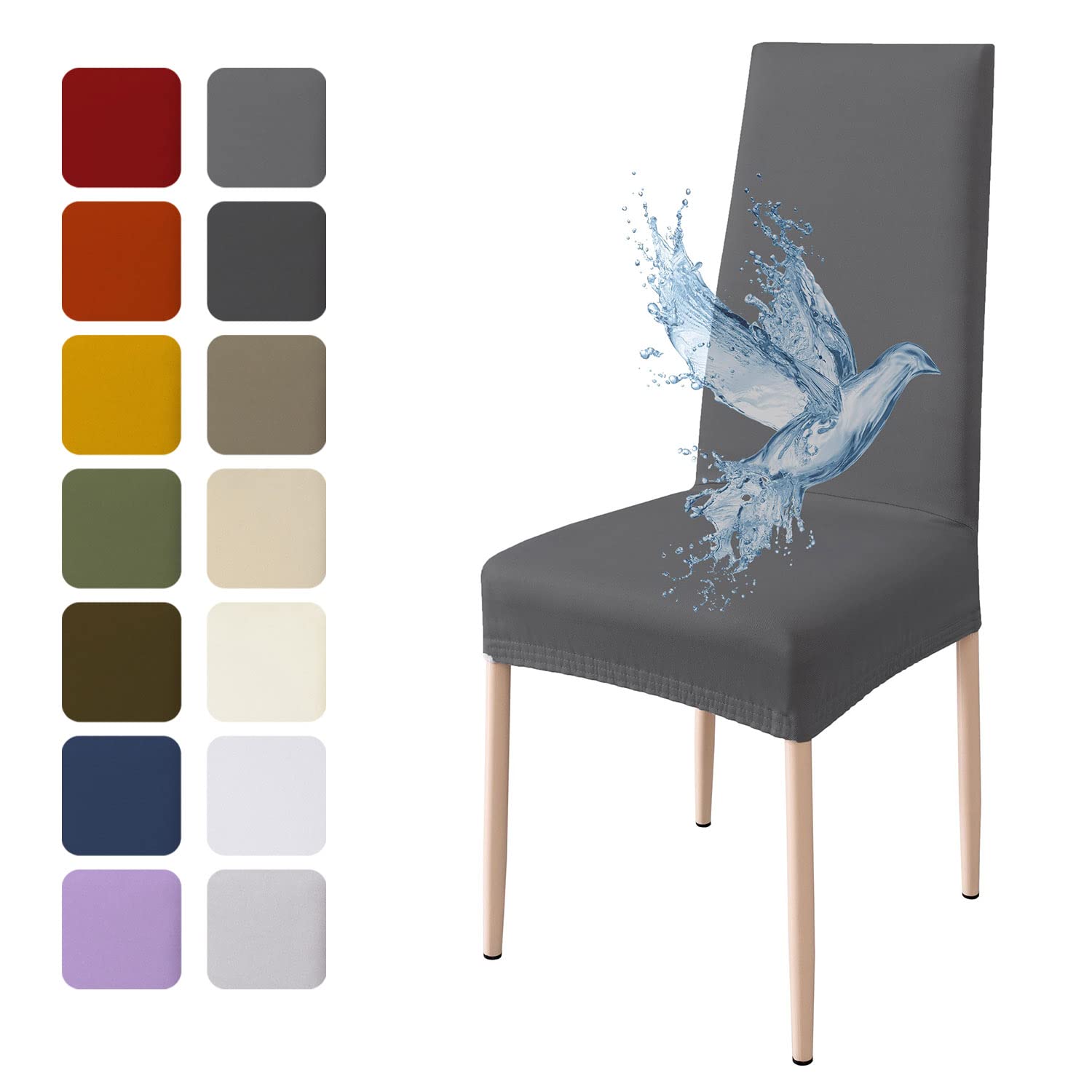 Poligino Dining Chair Covers Pack of 2 Waterproof, Elastic Chair Covers, Soft and Comfortable, Dark Grey OEKO-TEX STANDARD 100